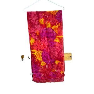 Liz Claiborne Scarf Bold Floral Semi Sheer Fuchsia Colorful 59x14" Womens